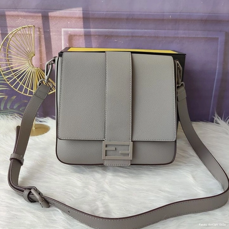 Cheap Messenger Leather Fendi Romano In Cuoio Grey Baguette Medium 0809